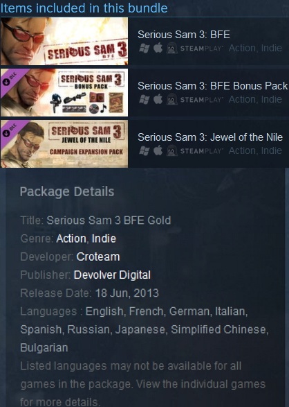 Serious Sam 3 BFE Gold Steam - Click Image to Close